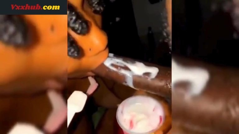 Naija Babe Tonia Rubs Ice Cream on His Dick and Licks It